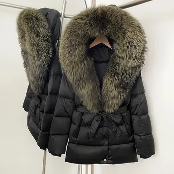 Dámská parka Best Fashion Dámská středně dlouhá péřová bunda s kožešinovým límcem Velikost: L, Barva (Varianta): Zelená