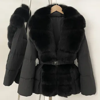 Dámská parka Best Fashion Dámská luxusní péřová bunda s bohatým límcem z liščí kožešiny Velikost: S, Barva (Varianta): black black