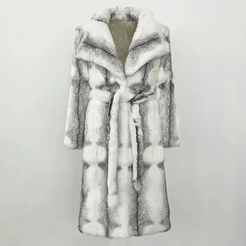 Dámský kabát Best Fashion Dámský kabát z králičí kožešiny s páskem Velikost: XL, Barva (Varianta): Béžová