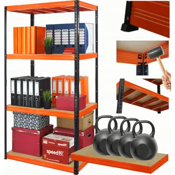 Dílenský regál Kovový regál, skladový regál do garáže HELIOS HBO 180x110x50, 4 police, nosnost 4x400 kg