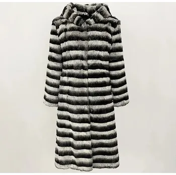 Dámský kabát Best Fashion Dlouhý dámský kožený kabát s vložkou z králičí kožešiny Velikost: M, Barva (Varianta): Béžová