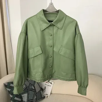 Dámský křivák Best Fashion Dámská krátká koženková bunda motorkářského stylu Velikost: XL, Barva (Varianta): Zelená