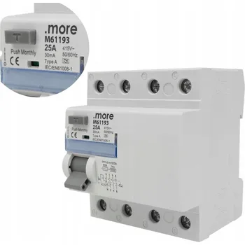 Proudový chránič Proudový chránič TYP A 6kA 4P 25A 30mA 415V na DIN lištu Ecolight