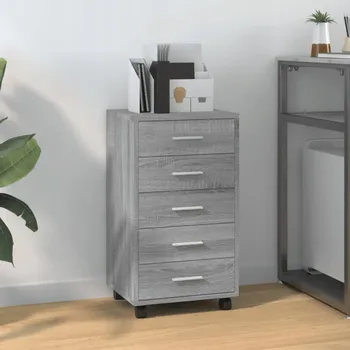 Komoda Skříňka se zásuvkami a kolečky, šedý dub sonoma