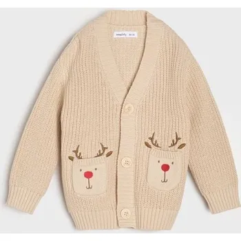 Chlapecká mikina Sinsay - Vánoční kardigan s kapsami ve tvaru sobů - béžová - 656EM-08X - 656EM-08X-68