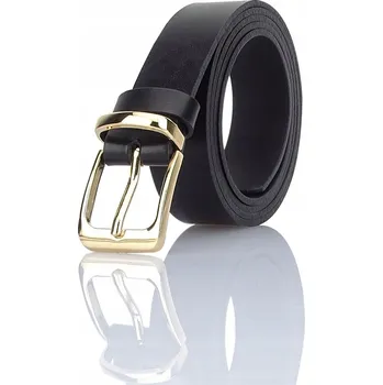 Opasek Kožený DÁMSKÝ pásek ČERNÝ přezka zlatá Gracio