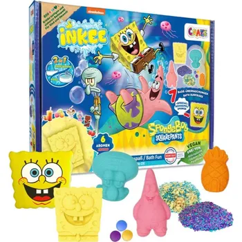 Craze SpongeBob šumivá koule do koupele 4 ks, kapky do vany, sůl do koupele 1 ks, dětská mycí houba 1 ks, třpytky 1 ks