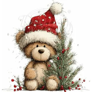 Textilní nažehlovací páska Dante Nažehlovačka Vánoční medvídek a stromeček - 12 x 12 cm