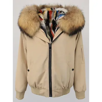 Dámská parka Best Fashion Krátká parka s límcem z mývalí kožešiny Velikost: M, Barva (Varianta): Camel natural