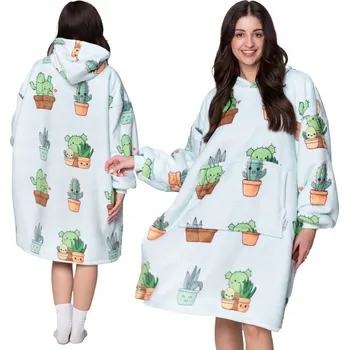 Dámská mikina MIKINA DEKA oversize mikina Silná MIKINOVÁ DEKA 2v1 XXL Kožešinová s kapucí s rostlinným vzorem