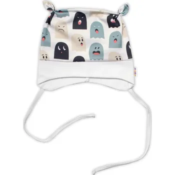 Dětská móda Baby Nellys Kojenecká čepička uzlíček na zavazování - Příšerky, bílá/mátová , vel. 68/74 Velikost: 56/62 (0-3m)