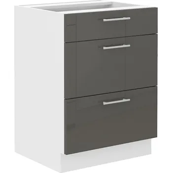 LARA gr | dolní skříňka 60D 3S se zásuvkami | 60 cm | VÝBĚR TYPU ZÁSUVEK | šedá lesk