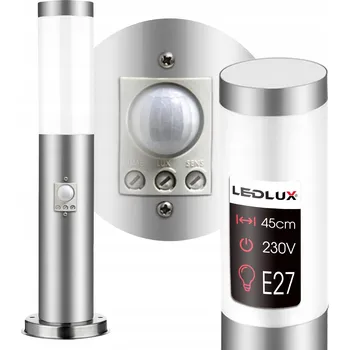 Stojací lampa Stojací zahradní lampa sloupek pro LED žárovku E27 45cm OZDOBNÁ nerezová ocel s PIR čidlem