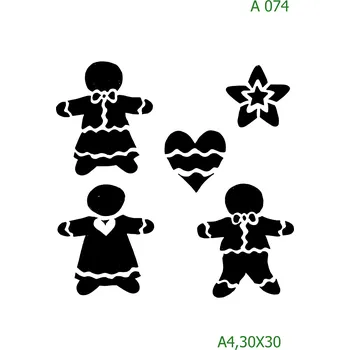 Plastová šablona pro malování - Vánoce - Perníčky (A074) - 30 x 30 cm , Nelepící folie