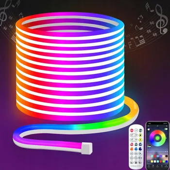 LED osvětlení 5m LED pásek RGBIC NEON FLEX 10W/m 24V Ovládání přes Bluetooth aplikaci + Dálkový Ovladač + napájecí zdroj