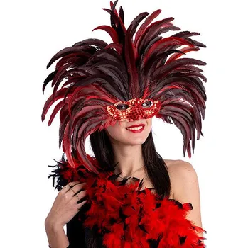 Karnevalová maska Carnival Toys Brazilská čelenka v červeném peří s maskou