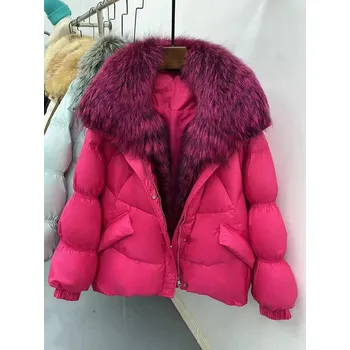 Dámská parka Best Fashion Dámská péřová bunda s kožešinovým límcem a prachovým peřím Velikost: M, Barva (Varianta): Fuchsiová