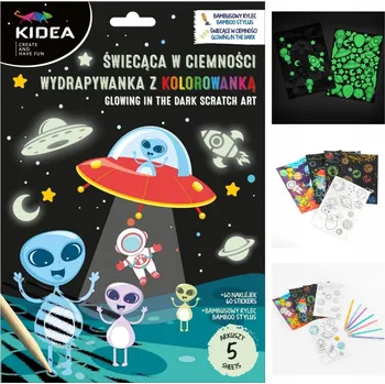 kreativní sada Kidea Kreativní sada - Škrabací omalovánka svítící ve tmě - Vesmír