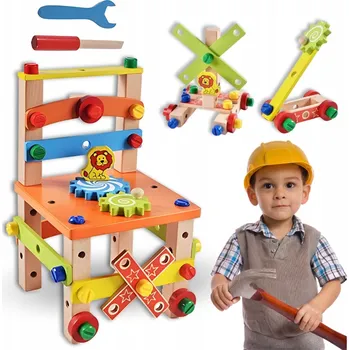 Dřevěná hračka DŘEVĚNÁ DÍLNA ŽIDLE KUTILA NÁŘADÍ SADA XXL STAVEBNICE