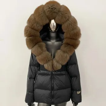 Dámská parka Best Fashion Dámská péřová bunda s kapucí a límcem z liščí kožešiny Velikost: S, Barva (Varianta): Black zidiao