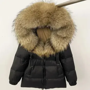 Dámská parka Best Fashion Dámská zimní péřová bunda s kapucí a bohatým límcem z liščí kožešiny Velikost: M, Barva (Varianta): black natural