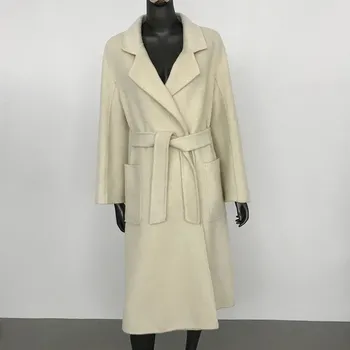 Dámský kabát Best Fashion Dlouhý dámský vlněný kabát z kašmíru s volným střihem Velikost: S, Barva (Varianta): Béžová