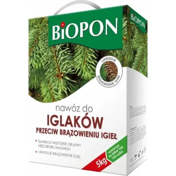 Hnojivo Biopon hnojivo pro jehličnany proti hnědnutí jehličí granulát 5 kg – proti nedostatku živin