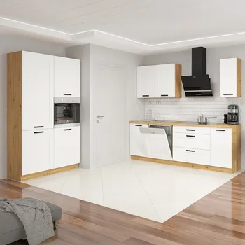 Kuchyňská linka Kuchyňská linka LUNA ab | 120 + 230 cm | PREMIUM BOX zásuvky | UNI dvířka | artisan/bílá