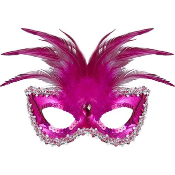 Karnevalová maska Widmann Škraboška plesová s peřím růžová