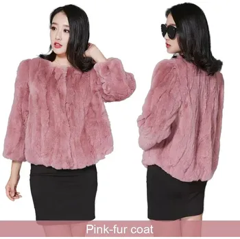 Dámský kabát Best Fashion Krátký dámský kabátek z králičí kožešiny s kulatým výstřihem Velikost: M, Barva (Varianta): Růžová