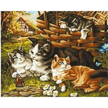 Obraz DIAMANTOVÁ VÝŠIVKA MOZAIKA KOČIČÍ RODINA 1009376 30x40 cm