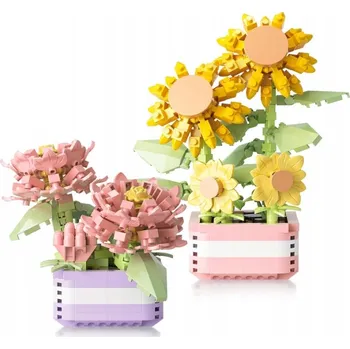 ostatní stavebnice Zestaw 2 Kwiatów z Klocków Stavebnice Mini Botanická Slunečnice a Růže