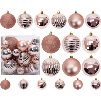 Vánoční dekorace SADA VÁNOČNÍCH BANĚK Růžovo-zlaté dekorace