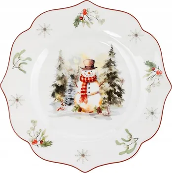 Talíř Vánoční dezertní talíř zdobený 20 cm Zimní Sněhulák Vintage Florina