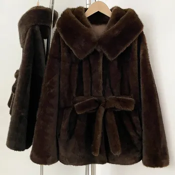 Dámská parka Best Fashion Dámský kabát z umělé liščí kožešiny s podšívkou ze semiše Velikost: ONE SIZE, Barva (Varianta): Kávová