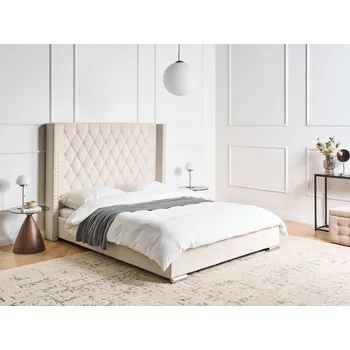 Ložnice Postel krémově bílá sametové čalounění 160 x 200 cm prošívané čelo elegantní glamour styl Beliani