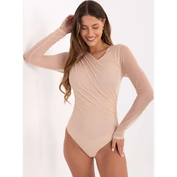 Dámské tričko Béžové elegantní body s aplikací a dlouhým rukávem IT-