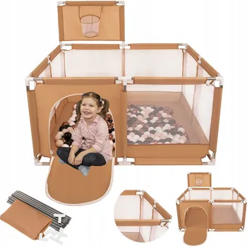 Dětská ohrádka HRACÍ OHRÁDKA S KOŠEM SUCHÝ BAZÉN PRO DĚTI 400 MÍČKŮ KK-100X BÉŽOVÁ