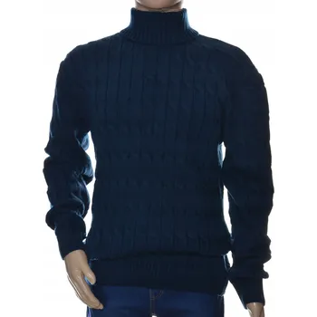 Pánský svetr Hřejivý pánský vlněný svetr se šetlandským rolákem rolák z vlny 3XL XXXL námořnická modrá
