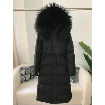 Dámská parka Best Fashion Dámská dlouhá péřová bunda s límcem z liščí a mývalí kožešiny Velikost: L, Barva (Varianta): Full black Fox