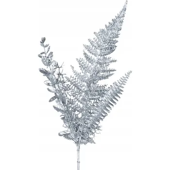 Vánoční dekorace Dekorační větvička vánoční stříbrná kapradina 20x67