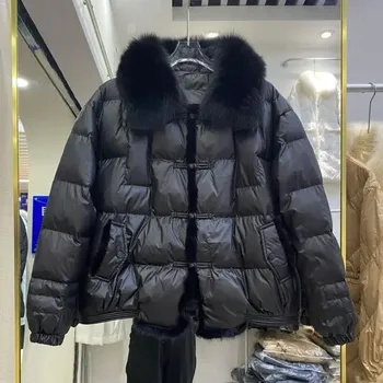 Dámská parka Best Fashion Dámská péřová bunda s kožešinovým límcem v čínském stylu Velikost: L, Barva (Varianta): Černá