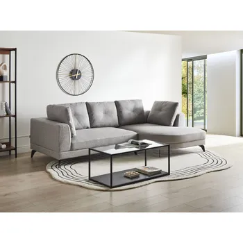 Pohovka Rohová pohovka šedá napodobenina lnu čalounění levostranná vodoodpudivá černé železné nohy s polštáři moderní styl obývací pokoj Beliani