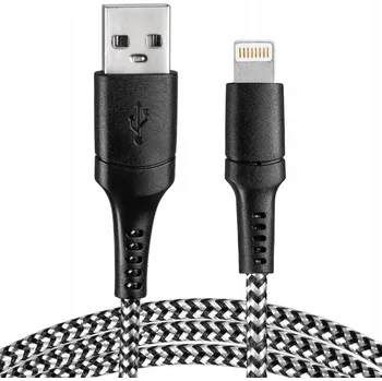 Datový kabel USB kabel - Lightning, opletený, černo-bílý, 1m VAYOX