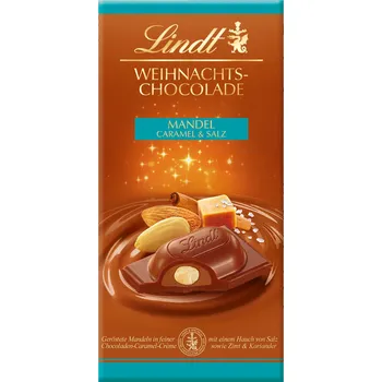Čokoláda Lindt Vánoční čokoláda s mandlemi, karamelem a solí 100 g