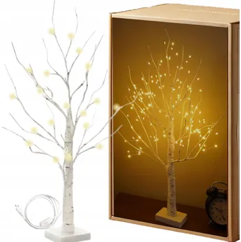 Vánoční dekorace BÍLÝ DEKORATIVNÍ STROMEK SVÍTÍCÍ LED OZDOBA BŘÍZA DEKORACE LAMPičKA 60CM