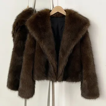 Dámská parka Best Fashion Dámský krátký kabát z umělé kožešiny se šálovým límcem Velikost: S, Barva (Varianta): Coffee two-tone