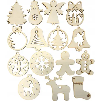 Vánoční dekorace VÁNOČNÍ OZDOBY sada na stromeček mix 15 ks dřevěné velké ozdoby