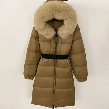 Dámská parka Best Fashion Dámská péřová bunda s kapucí a límcem z liščí kožešiny Velikost: XL, Barva (Varianta): Brown beige