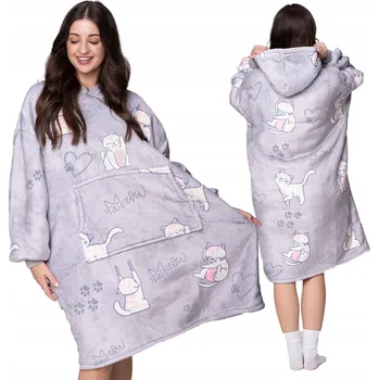 Dámská mikina DEKA oversize mikina silná MIKINA MIKINOVÁ DEKA 2v1 XXL Vzorovaná KOČKY Chlupatá Deka